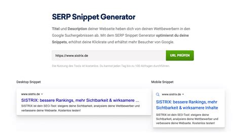 sistrix snippet generator|SERP Snippet Generator .